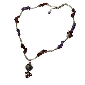 Beaded Necklace Purple Amethyst and Garnet